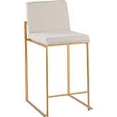 Fuji 26" High Back Counter Stool in Gold Steel & Beige Fabric (Set of 3)